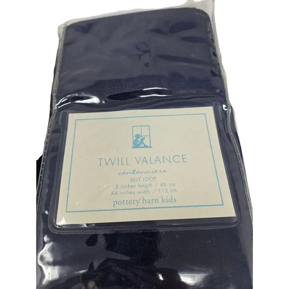 NEW 2 Pottery Barn Kids Twill Valance Belt Loop Curtain Navy Blue 18x44 in